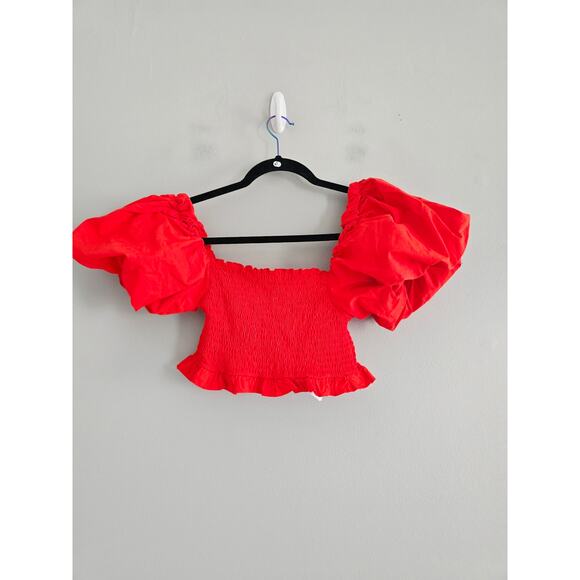 Zara Red Puffy Sleeve Croo Top S - Picture 2 of 4